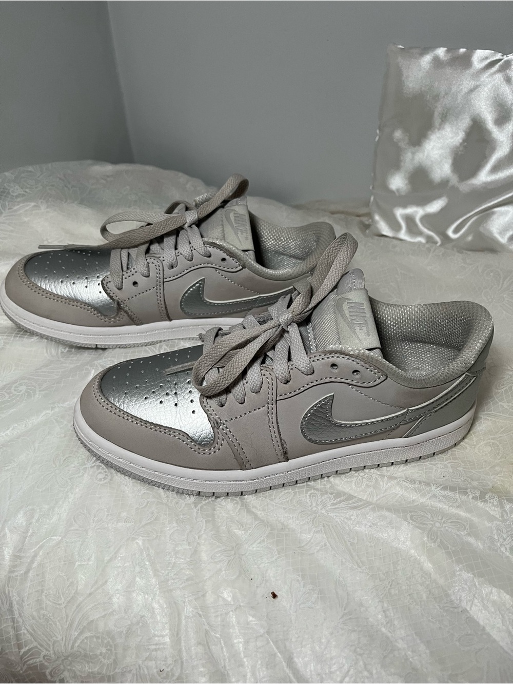 Nike Women’s Low-Top Sneakers in Light Gray & Silver Metallic